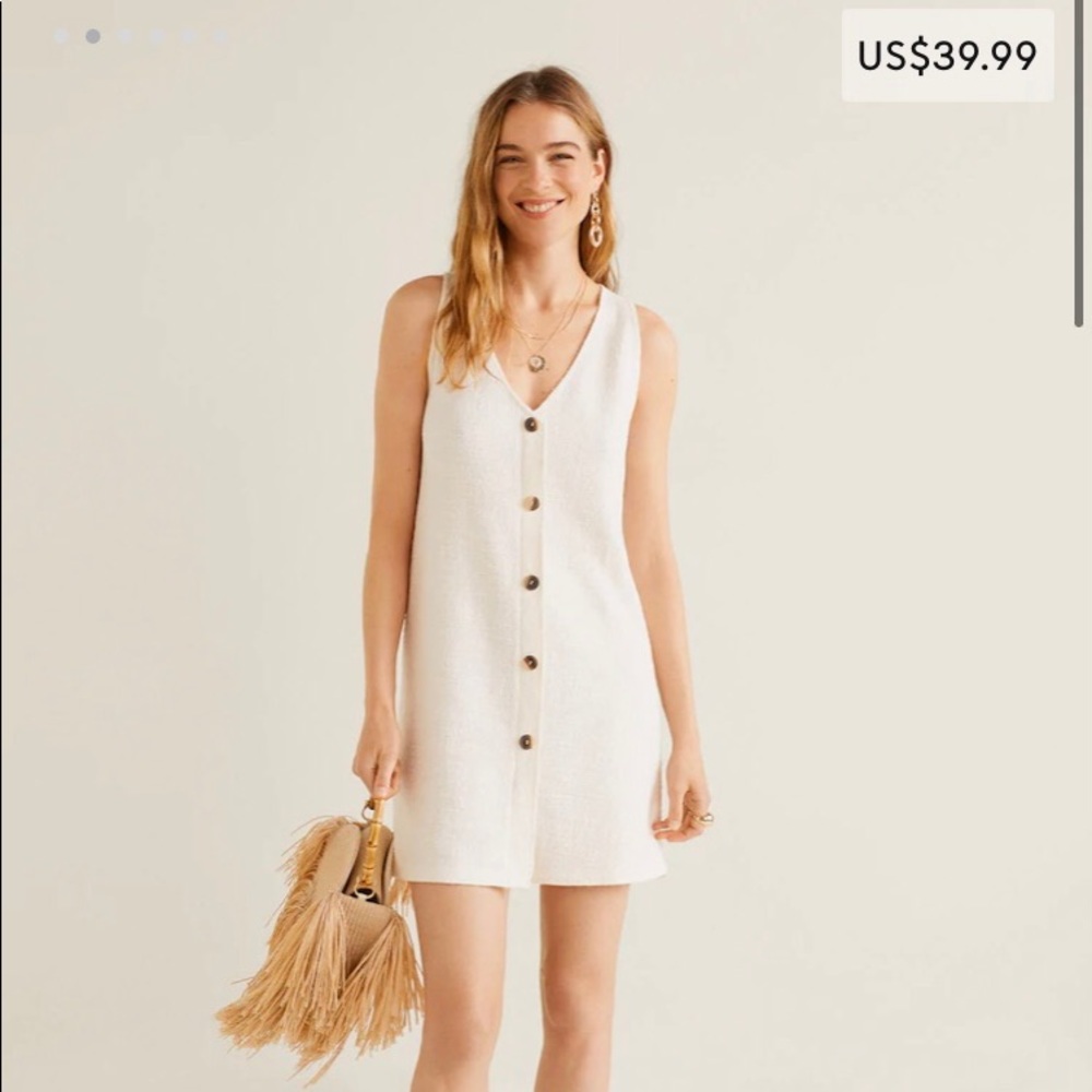 MANGO Tweed Dress in cream